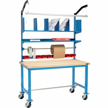 GLOBAL INDUSTRIAL Mobile Packing Workbench W/Riser Kit, Maple Square Edge, 72inW x 36inD 412457A